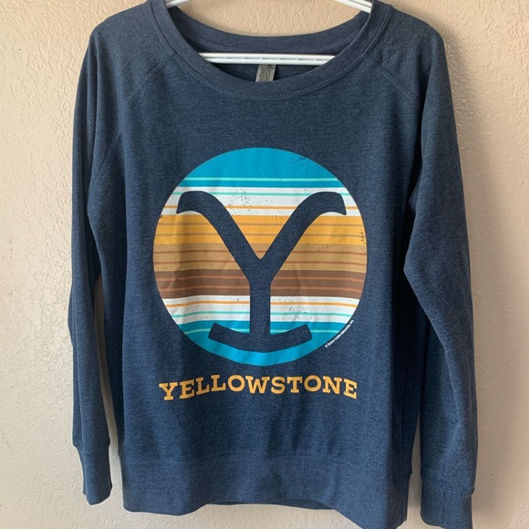 Yellowstone Logo Blue Yellow Western Sweatshirt Size M - Picture 1 of 4